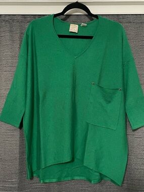 Kerisma Raven Top S/M Green Knit Boho Wool V Neck Relaxed Minimalist Flowy